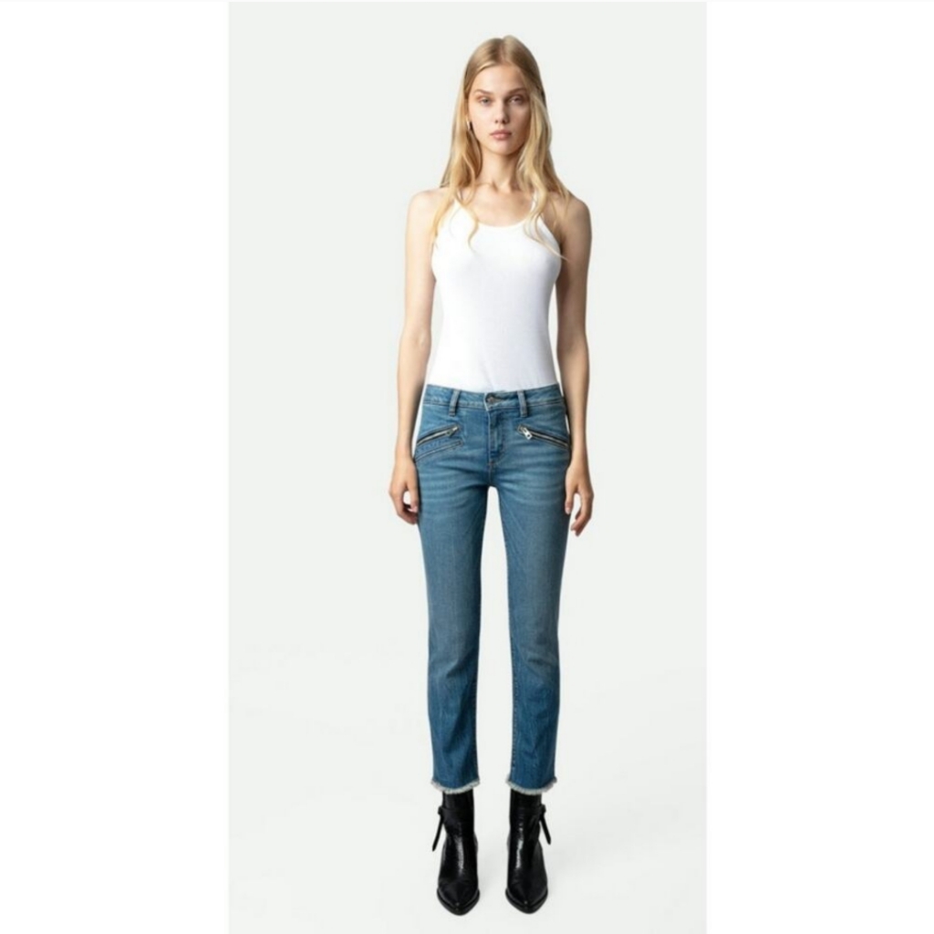 Zadig & Voltaire Ava Eco Slim Fit Cropped Jeans Raw Hem Size 26